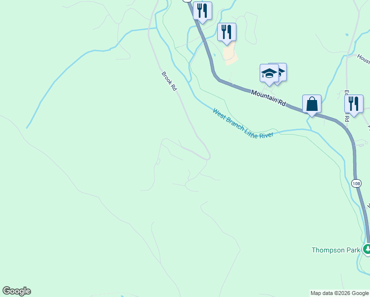map of restaurants, bars, coffee shops, grocery stores, and more near 1237 Brook Road in Stowe