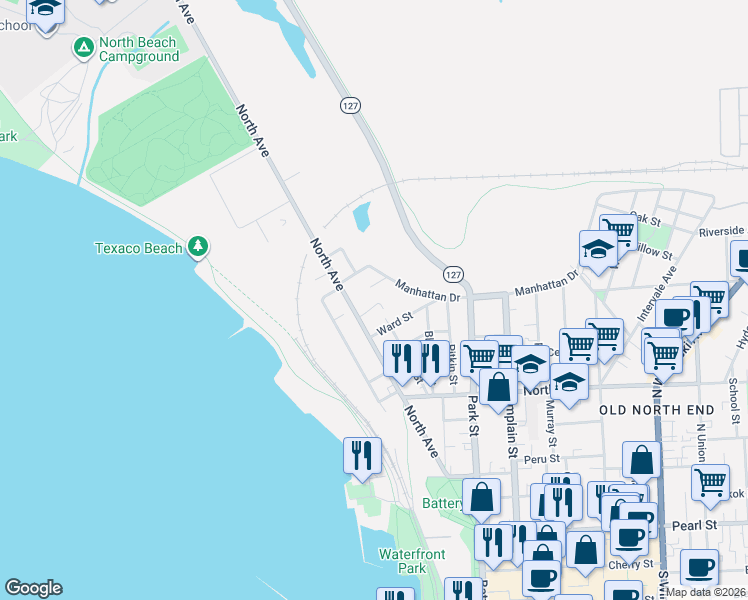 map of restaurants, bars, coffee shops, grocery stores, and more near 24 Crowley Street in Burlington
