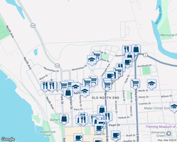 map of restaurants, bars, coffee shops, grocery stores, and more near 78 Lafountain Street in Burlington
