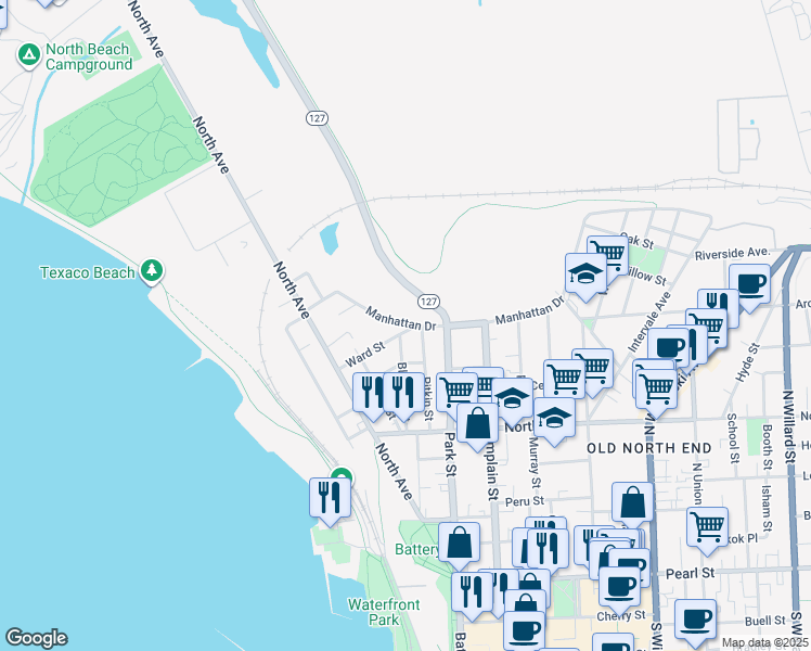 map of restaurants, bars, coffee shops, grocery stores, and more near 86 Blodgett Street in Burlington