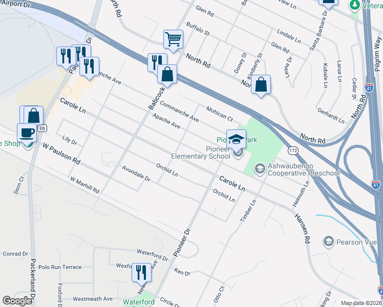 map of restaurants, bars, coffee shops, grocery stores, and more near 1438 Carole Lane in Green Bay