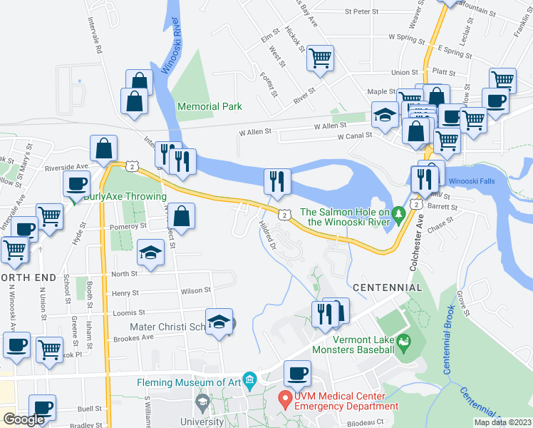 map of restaurants, bars, coffee shops, grocery stores, and more near 43 Hildred Drive in Burlington