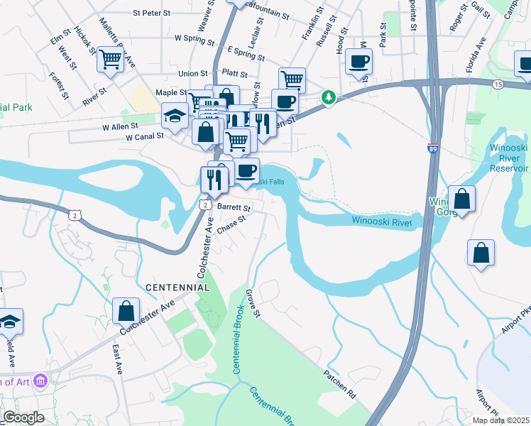 map of restaurants, bars, coffee shops, grocery stores, and more near 26 Grove Street in Burlington