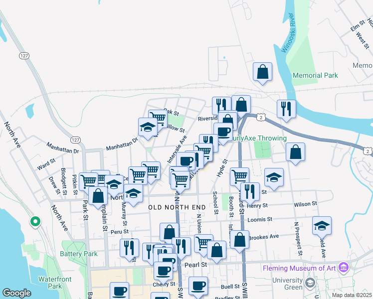 map of restaurants, bars, coffee shops, grocery stores, and more near 30 Decatur Street in Burlington