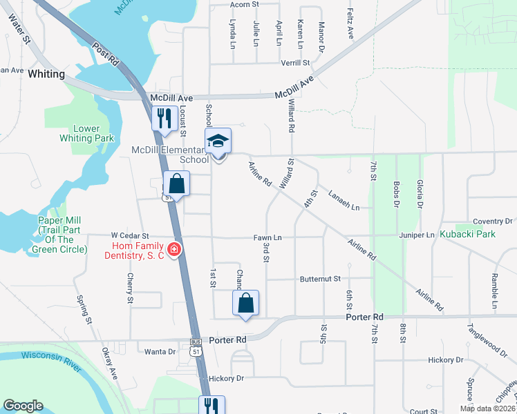 map of restaurants, bars, coffee shops, grocery stores, and more near 651 3rd Street in Plover