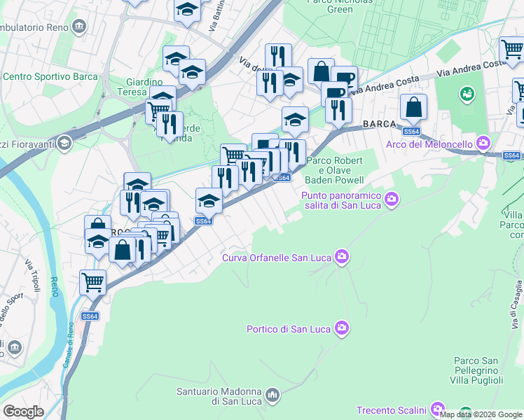 map of restaurants, bars, coffee shops, grocery stores, and more near 11 Via Girolamo Borselli in Bologna