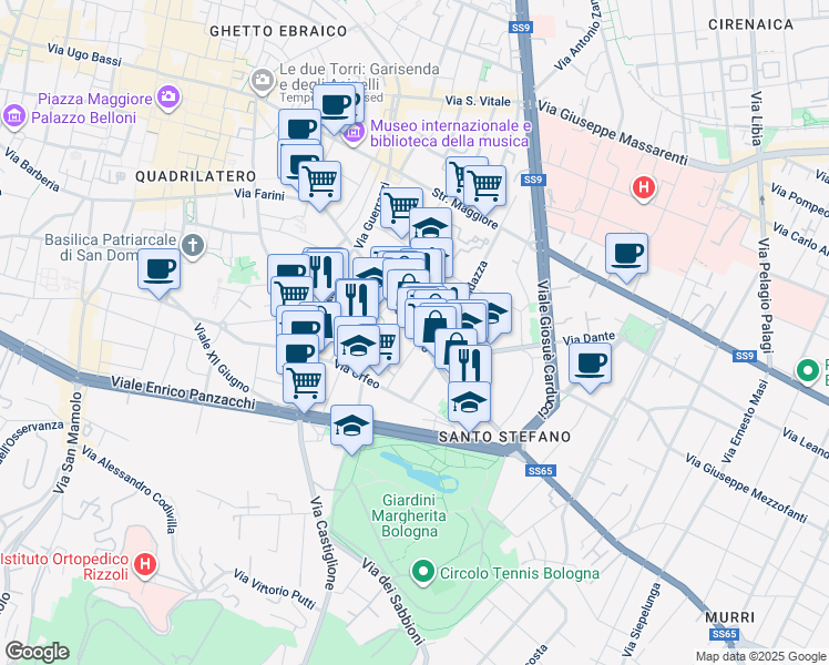 map of restaurants, bars, coffee shops, grocery stores, and more near 6 Via Dè Buttieri in Bologna