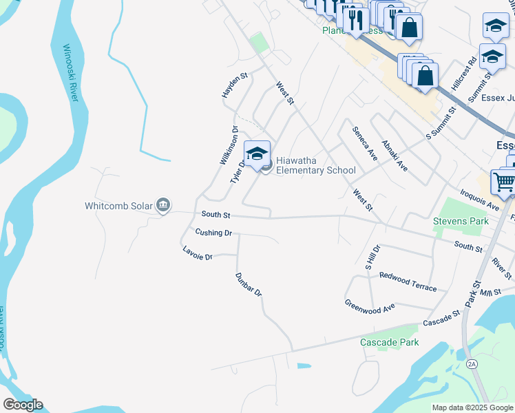 map of restaurants, bars, coffee shops, grocery stores, and more near 34 Hiawatha Avenue in Essex
