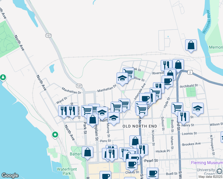 map of restaurants, bars, coffee shops, grocery stores, and more near 284 Manhattan Drive in Burlington