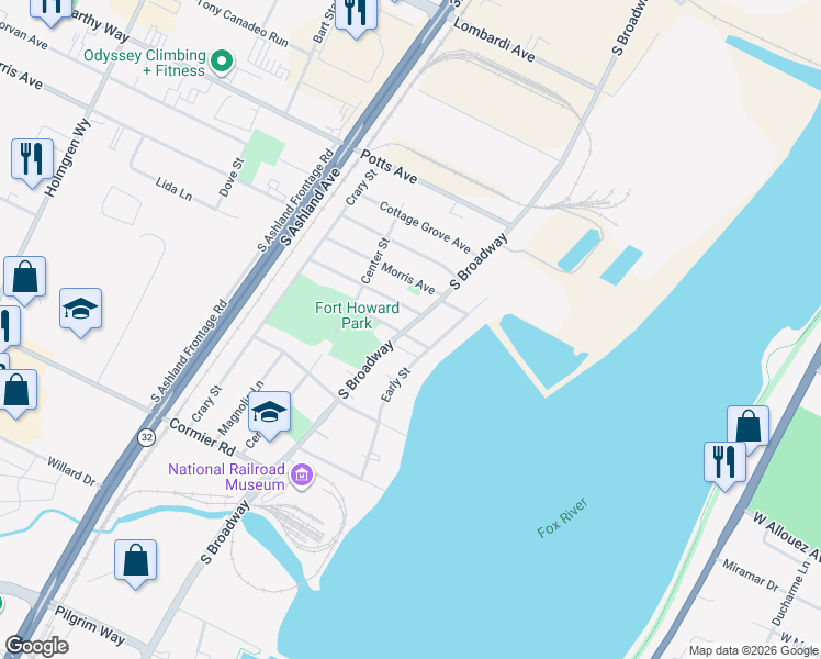 map of restaurants, bars, coffee shops, grocery stores, and more near 465 Dutton Avenue in Green Bay