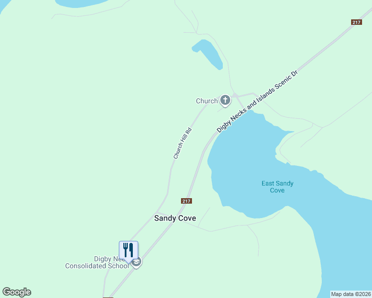 map of restaurants, bars, coffee shops, grocery stores, and more near 266 Church Hill Road in Digby