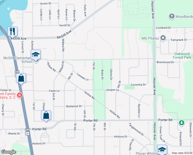 map of restaurants, bars, coffee shops, grocery stores, and more near 540 7th Street in Plover