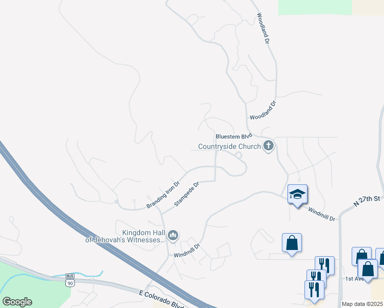 map of restaurants, bars, coffee shops, grocery stores, and more near Saddle Horn Dr in Spearfish