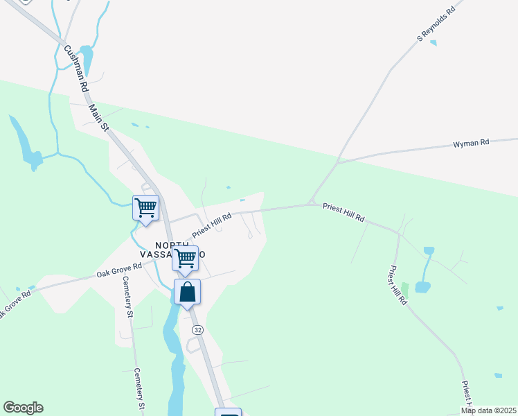 map of restaurants, bars, coffee shops, grocery stores, and more near 60 Priest Hill Road in Vassalboro