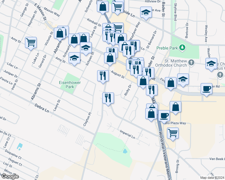 map of restaurants, bars, coffee shops, grocery stores, and more near 1951 Manitowoc Road in Green Bay
