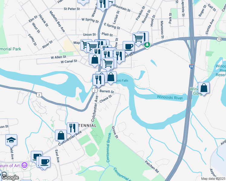 map of restaurants, bars, coffee shops, grocery stores, and more near 1 Mill Street in Burlington