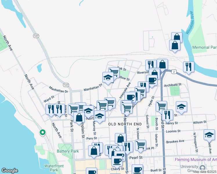 map of restaurants, bars, coffee shops, grocery stores, and more near 6 Archibald Street in Burlington