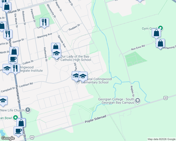 map of restaurants, bars, coffee shops, grocery stores, and more near 54 Williams Street in Collingwood