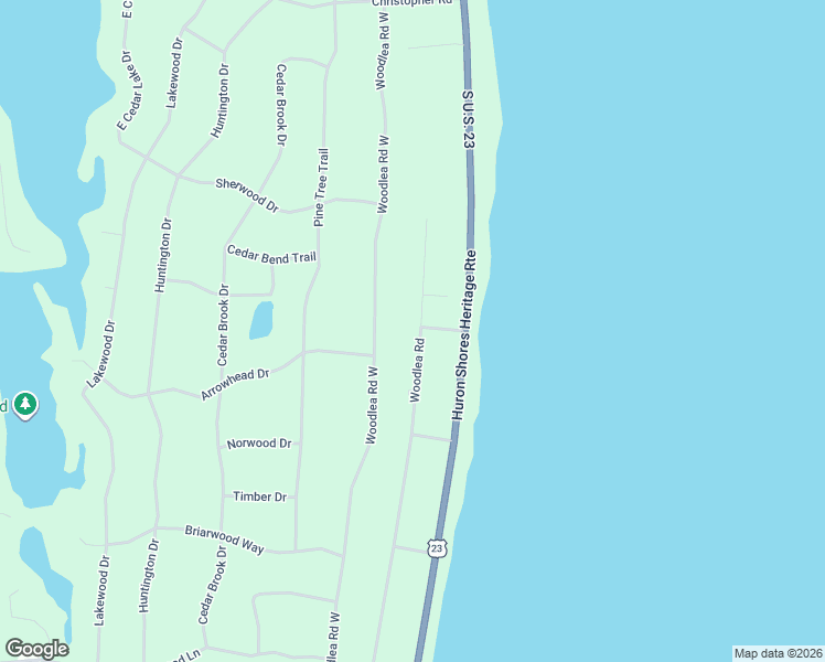 map of restaurants, bars, coffee shops, grocery stores, and more near 7201 Woodlea Road in Iosco County
