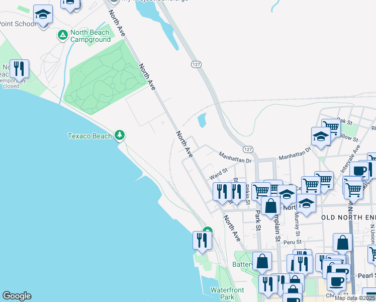 map of restaurants, bars, coffee shops, grocery stores, and more near 247 South Burlington Recreation Path in South Burlington