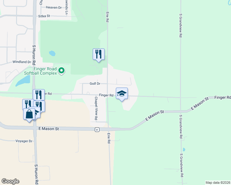 map of restaurants, bars, coffee shops, grocery stores, and more near 3536 Golf Drive in Green Bay