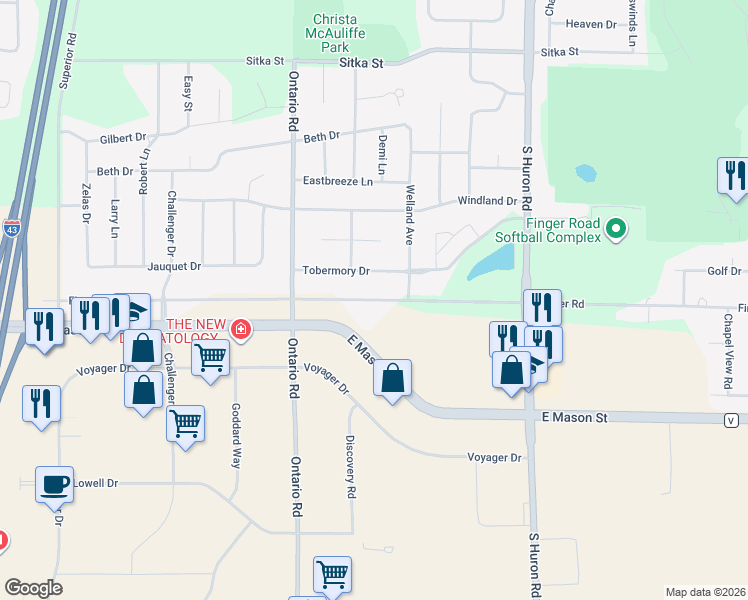 map of restaurants, bars, coffee shops, grocery stores, and more near 3181 Finger Road in Green Bay
