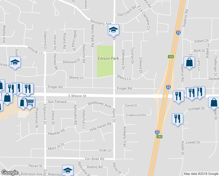 map of restaurants, bars, coffee shops, grocery stores, and more near 2683 Finger Road in Green Bay