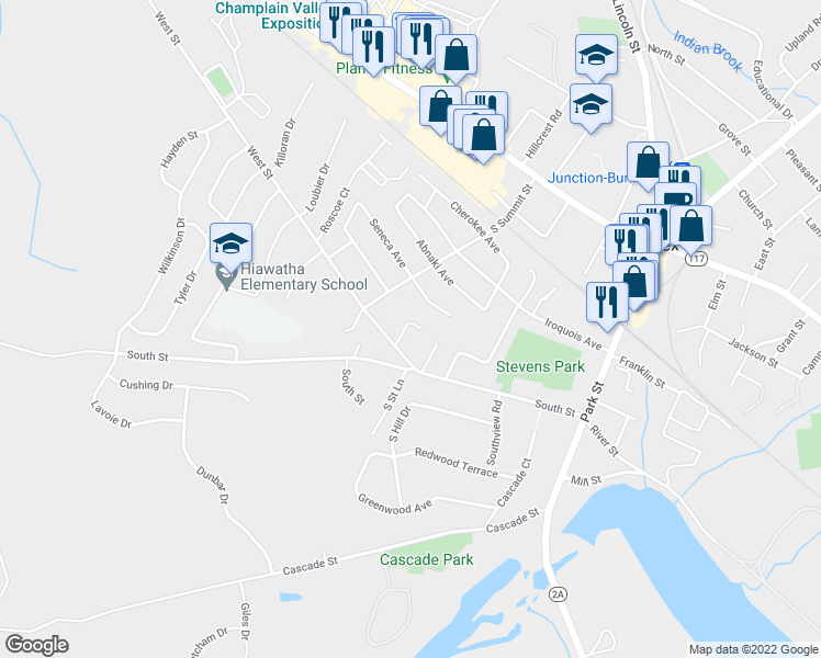 map of restaurants, bars, coffee shops, grocery stores, and more near 9 Adams Court in Essex