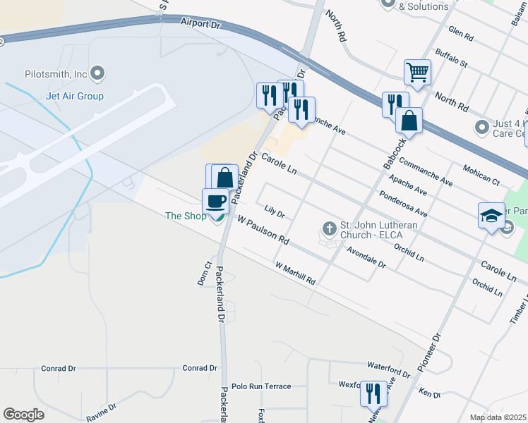 map of restaurants, bars, coffee shops, grocery stores, and more near 1655 Lily Drive in Green Bay