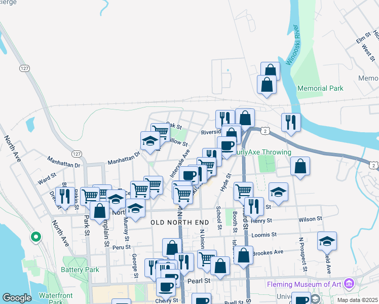 map of restaurants, bars, coffee shops, grocery stores, and more near 150 Intervale Avenue in Burlington