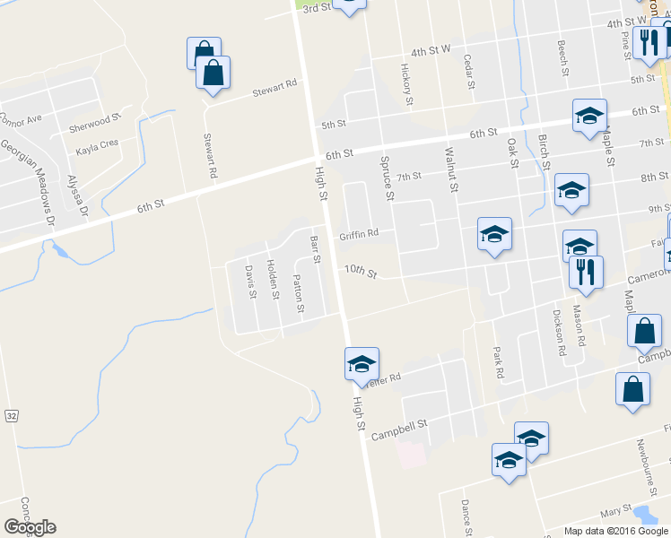 map of restaurants, bars, coffee shops, grocery stores, and more near 385 High Street in Collingwood