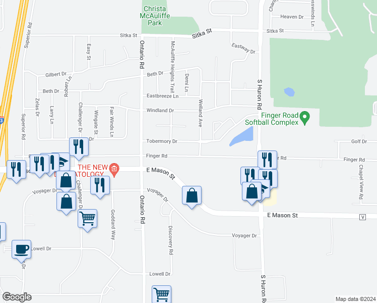 map of restaurants, bars, coffee shops, grocery stores, and more near 3181 Finger Road in Green Bay