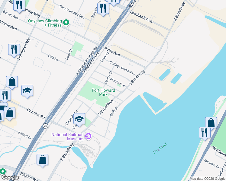 map of restaurants, bars, coffee shops, grocery stores, and more near 465 Dutton Avenue in Green Bay