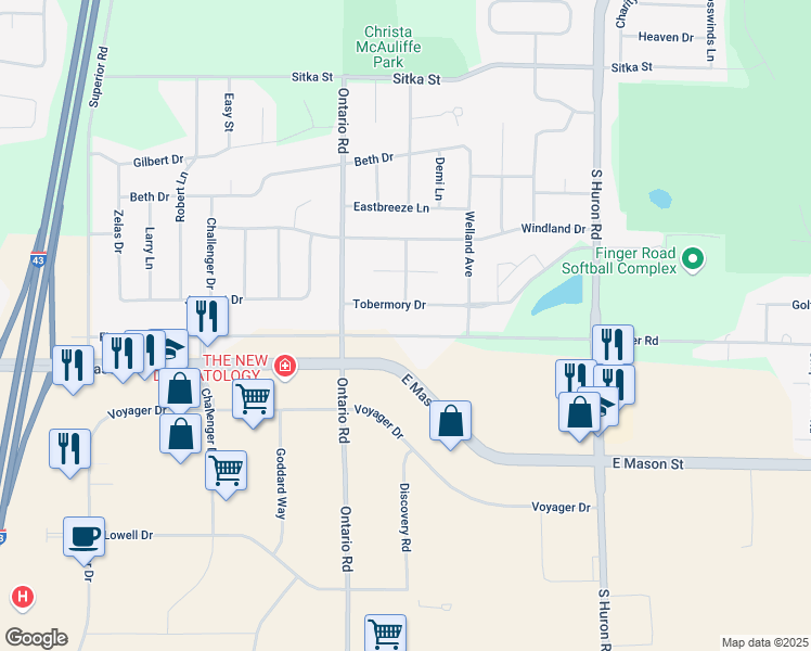 map of restaurants, bars, coffee shops, grocery stores, and more near 3149 Finger Road in Green Bay