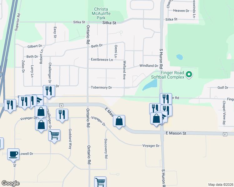 map of restaurants, bars, coffee shops, grocery stores, and more near 3181 Finger Road in Green Bay