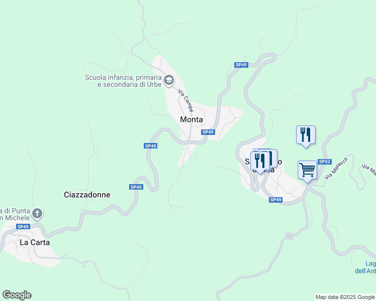 map of restaurants, bars, coffee shops, grocery stores, and more near 18 Via Montà in Monta