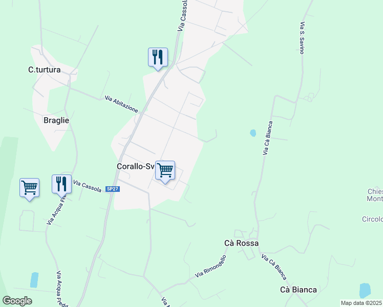 map of restaurants, bars, coffee shops, grocery stores, and more near in Corallo-Sveglia