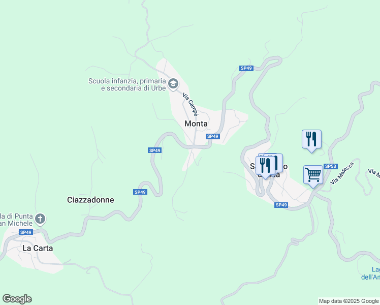 map of restaurants, bars, coffee shops, grocery stores, and more near 31 Via Montà in Monta
