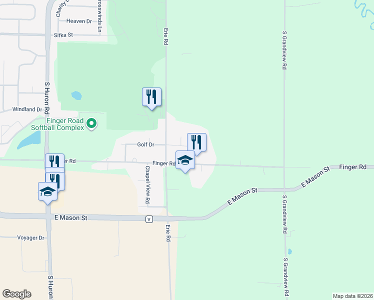 map of restaurants, bars, coffee shops, grocery stores, and more near 3536 Golf Drive in Green Bay