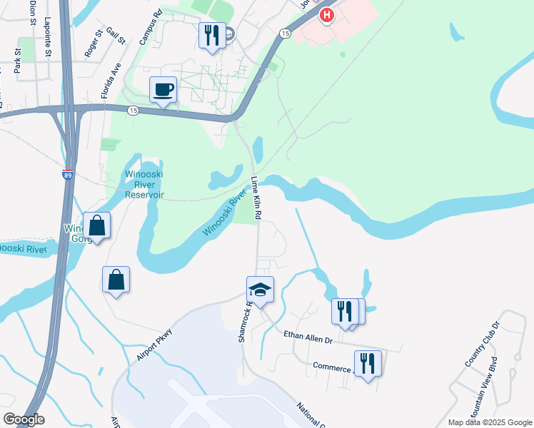 map of restaurants, bars, coffee shops, grocery stores, and more near 305 Lime Kiln Road in South Burlington