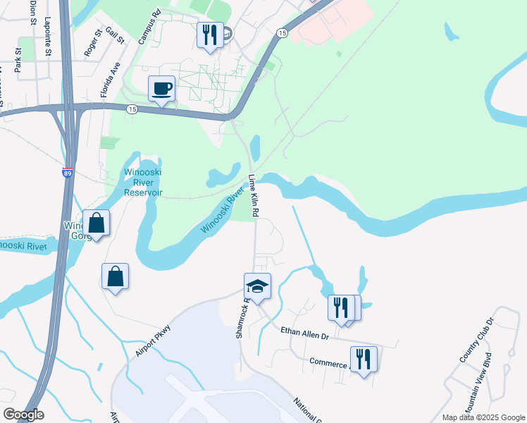 map of restaurants, bars, coffee shops, grocery stores, and more near 305 Lime Kiln Road in South Burlington