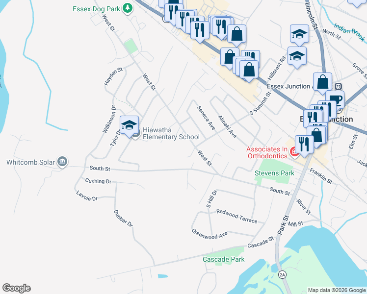 map of restaurants, bars, coffee shops, grocery stores, and more near 24 West Street in Essex