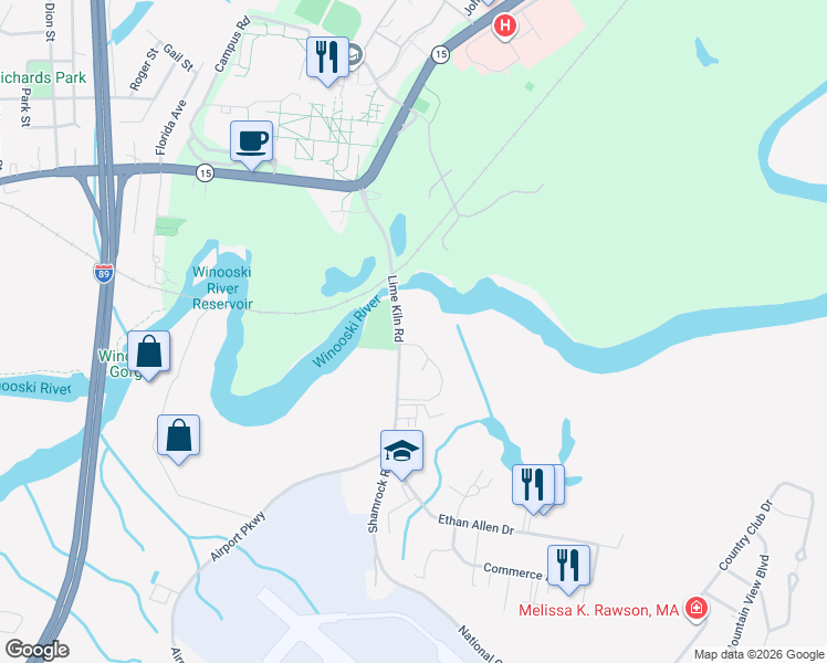 map of restaurants, bars, coffee shops, grocery stores, and more near 305 Lime Kiln Road in South Burlington