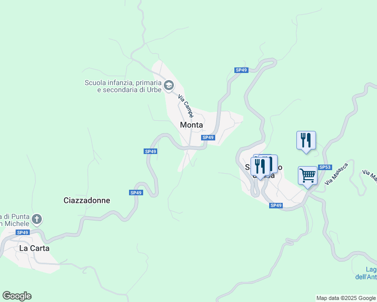 map of restaurants, bars, coffee shops, grocery stores, and more near 31 Via Montà in Monta