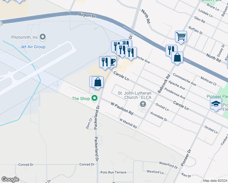 map of restaurants, bars, coffee shops, grocery stores, and more near 2691 Violet Lane in Ashwaubenon