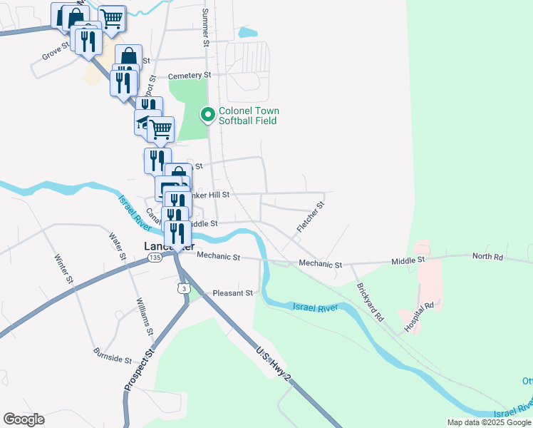 map of restaurants, bars, coffee shops, grocery stores, and more near 5 Stone Street in Lancaster