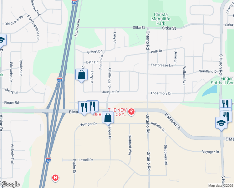 map of restaurants, bars, coffee shops, grocery stores, and more near 3027 Finger Road in Green Bay