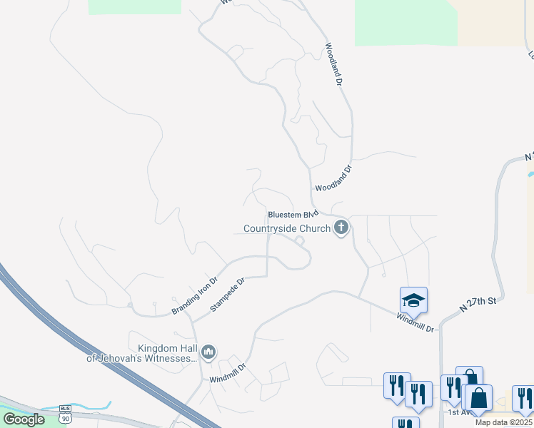 map of restaurants, bars, coffee shops, grocery stores, and more near Saddle Horn Drive in Spearfish