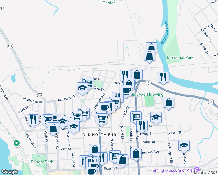 map of restaurants, bars, coffee shops, grocery stores, and more near 150 Intervale Avenue in Burlington