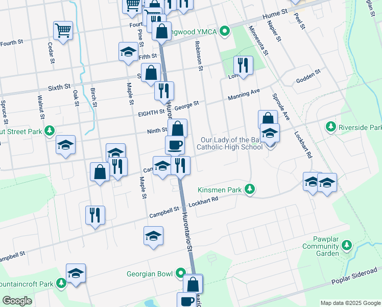 map of restaurants, bars, coffee shops, grocery stores, and more near 46 Collins Street in Collingwood
